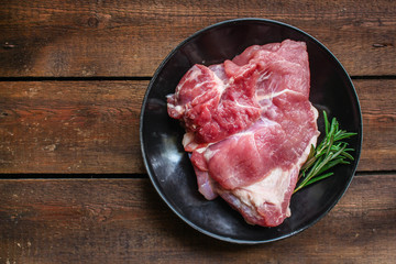 raw meat, piece of pork (healthy food, vitamins ingredients) menu concept. food background. top...