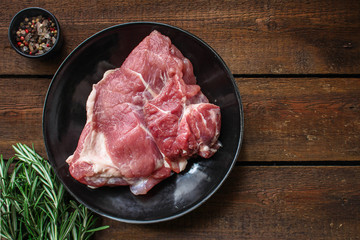 raw meat, piece of pork (healthy food, vitamins ingredients) menu concept. food background. top...