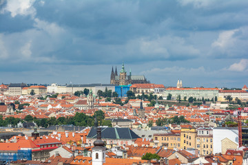 Fototapeta na wymiar View of Prague and Prague Castle in cloudy weather