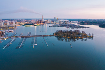 Obraz premium Helsinki. Finland. Bird eye view of the city from the Gulf of Finland, aerial view