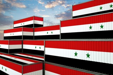 3D illustration Container with flag of Syria