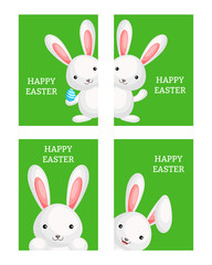 Set of Happy Easter greeting cards with сolorful bunny and egg