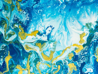 Classic Blue with gold creative abstract hand painted background, marble texture