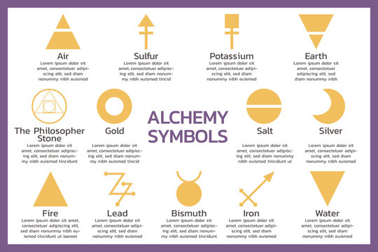 alchemy symbol infographic elements concept, occultism sign, magic symbols, mystery icon, flat vector illustration design