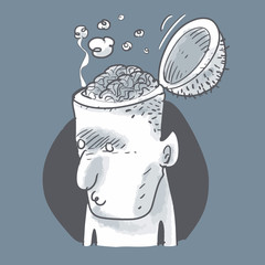 brain overload, funny cartoon concept about overworking, overcapacity, etc.