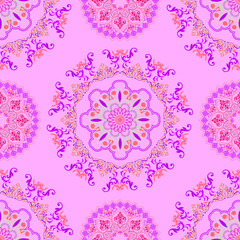      Seamless combination of mandala and paisley with oriental ornaments