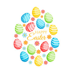 Happy Easter greeting card with сolorful eggs