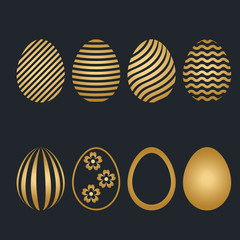 Set of Easter luxury gold colored eggs