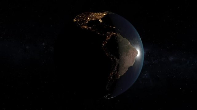 Earth sunrise view from space south america with Colombia and Argentina flags, country of Copa America soccer football sport event 2020