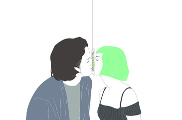 Love Kiss Couple Social Media Smarthphone Minimal Lineart Illustration