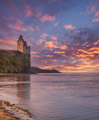 The Ruins at castle Greenan by Ayr Scotland at Sunset.