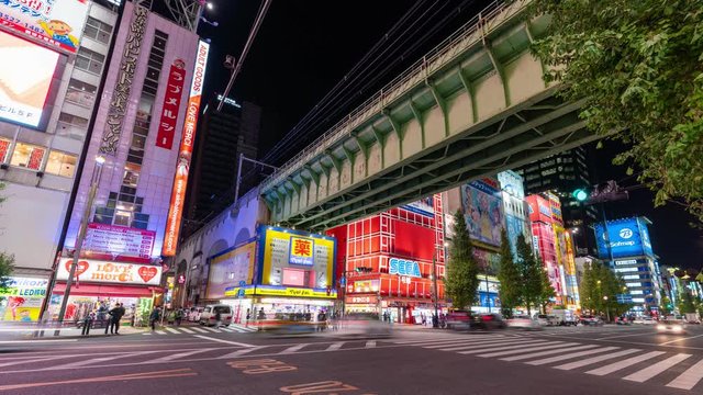 Akihabara, Japan- November 6, 2019: 4K time lapse video of Chiyoda district Akihabara Tokyo The historic electronics district has evolved into a shopping area for household goods