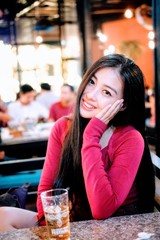 young woman in cafe