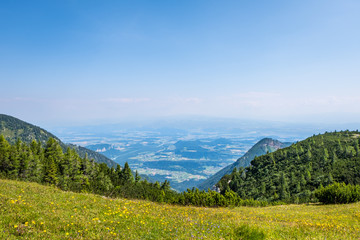 View from mountain Hochobir to Jauntal and Rosental, Carinthia, Austria