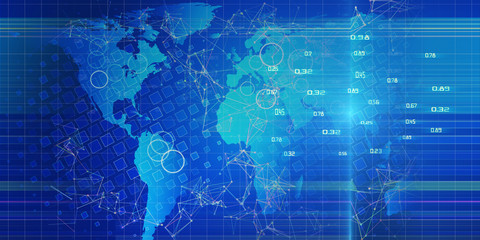 Technology world map. Abstract global network background. Digital map lines concept of global business. Global Internet communication concept.