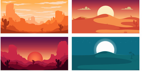 Set of poster template with wild desert landscape. Design element for banner, flyer, card. Vector illustration © liubov