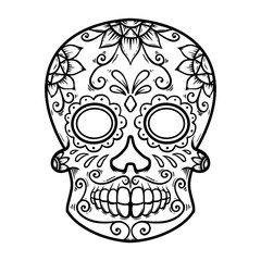 Vintage mexican sugar skull isolated on white background. Design element for logo, label, sign, poster. Vector illustration
