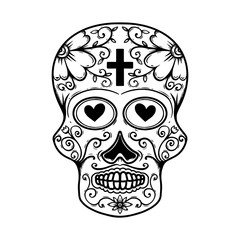 Vintage mexican sugar skull isolated on white background. Design element for logo, label, sign, poster. Vector illustration