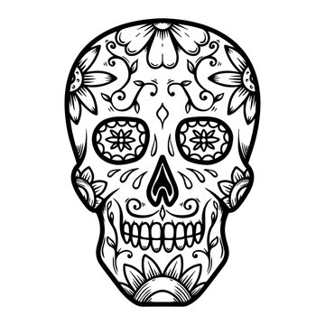 Vintage mexican sugar skull isolated on white background. Design element for logo, label, sign, poster. Vector illustration