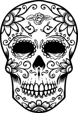 Vintage mexican sugar skull isolated on white background. Day of the dead theme. Design element for logo, label, sign, poster. Vector illustration