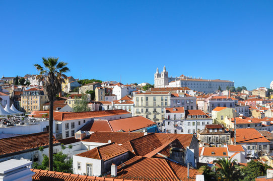 Stadtbild Lissabon, Aussicht auf die Altstadt Alfama, Portugal, Panorama