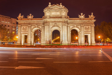 Fototapeta na wymiar Evening view of the Puerta de Alcala in the city centre of Madrid, Spain
