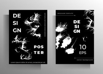 Set of cover templates for book, magazine, brochure, catalog. Monochrome design with hand drawn ink blots. Vector 10 EPS.