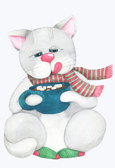 Littel cat with cup of cocoa