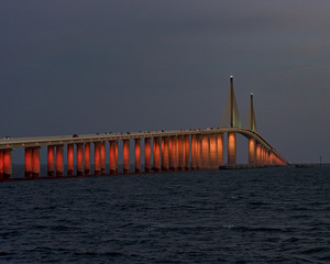 Panoramic bridge view across bay