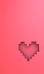 3D render pixel heart background wallpaper