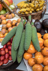 Ananas-banana fruit (Monstera deliciosa) at Mercado Dos Lavradores. Funchal, Madeira, Portugal