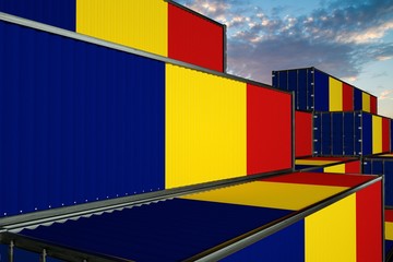 3D illustration Container with flag of Romania