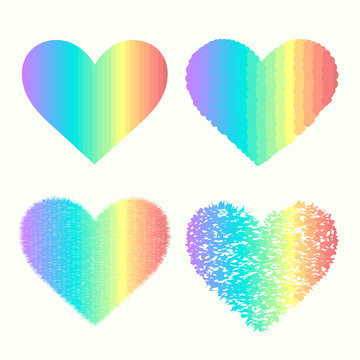 Set Of 4 Pastel Rainbow Heart Gradient Shapes, Isolated On An Off White Background