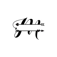 Initial m love monogram split letter vector isolated