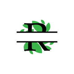 Initial r green leaf monogram split letter initial vector isolated
