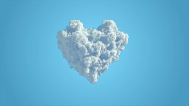 Blue Heart Shape Cloud On A Solid Blue Background. Timelapse