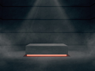 Concrete pedestal for display,Platform for design,Blank product stand with light glow.3D rendering.