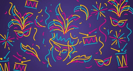 Carnival 2020 colorful line design carnival object elements purple background