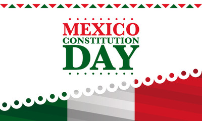 Constitution Day in Mexico. National happy holiday, celebrated annual in February 4. Mexican pattern and colors. Patriotic elements. Festival design. Poster, card, banner and background. Vector