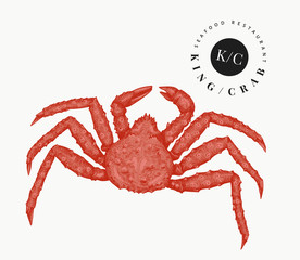 Crab illustration. Hand drawn vector seafood illustration. Engraved style crustacean. Vintage lobster image.