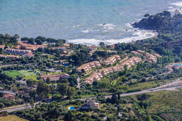 Fototapeta na wymiar Aerial view on Mazzaforno village located on the Tyrrhenian Sea near Cefalu city on Sicily Island in Italy