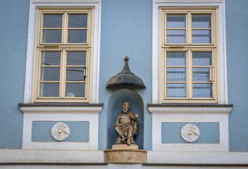 Front view of old residential building on so called Sand Island in Wroclaw city, Poland