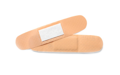 Medical sticking plasters isolated on white. First aid item