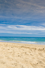 Spanish coast, sand and beautiful weather all year with clear blue sky. Romantic vacation and travel. Clean and neat beaches wonderful sea, marvelous nature paradise for holidaymakers in europe,