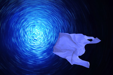 Plastic bag floating under whirlpool water for environmental concept