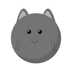 Funny gray ball in cartoon kawaii style. flat stock vector illustration eps10 isolated on white background.