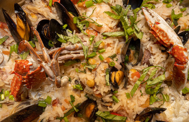 Close-up seafood paella