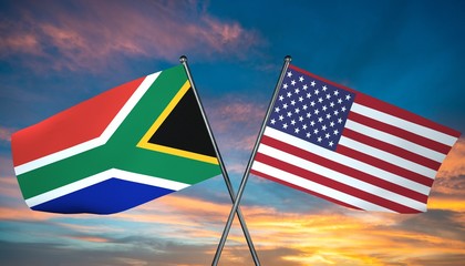 3D illustration of USA and South-Africa flag
