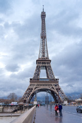 Perfect view of Eiffel tower from the riverside in rainy day
