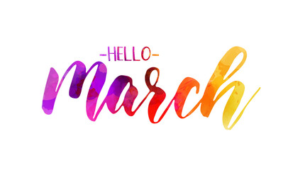 Hello March lettering - spring concept background